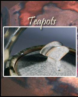 Teapot closeups on a Raku background